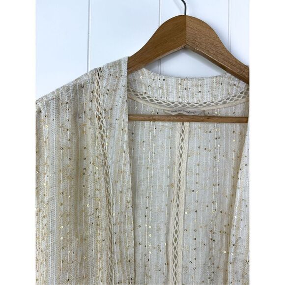 Soft Surroundings NWT Soft Cream & Gold Glamour Open Topper Cardigan Sequins S - Picture 8 of 10